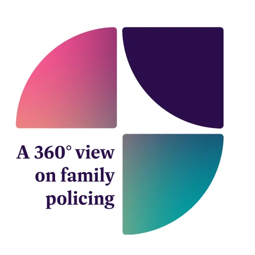 West Coast LEAF logo with text reading A 360 degree view on family policing